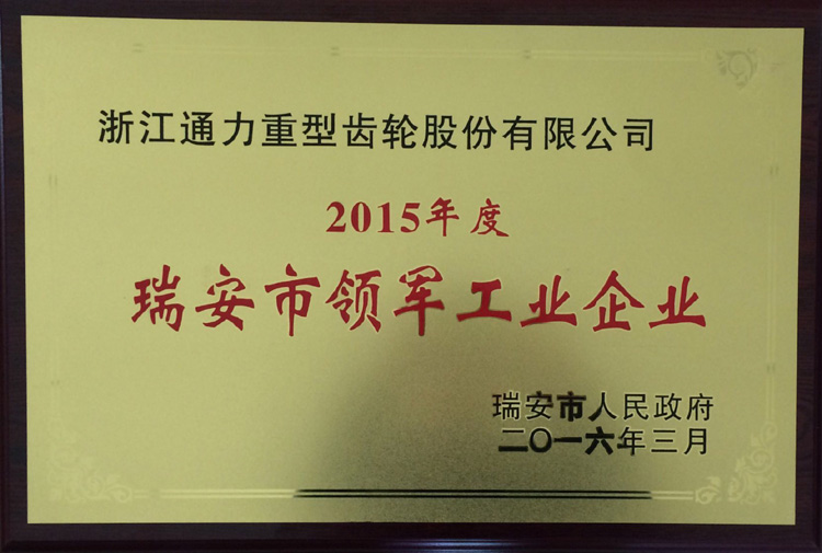 浙江8868体育官网首页入口被授予2015年度瑞安市领军型企业
